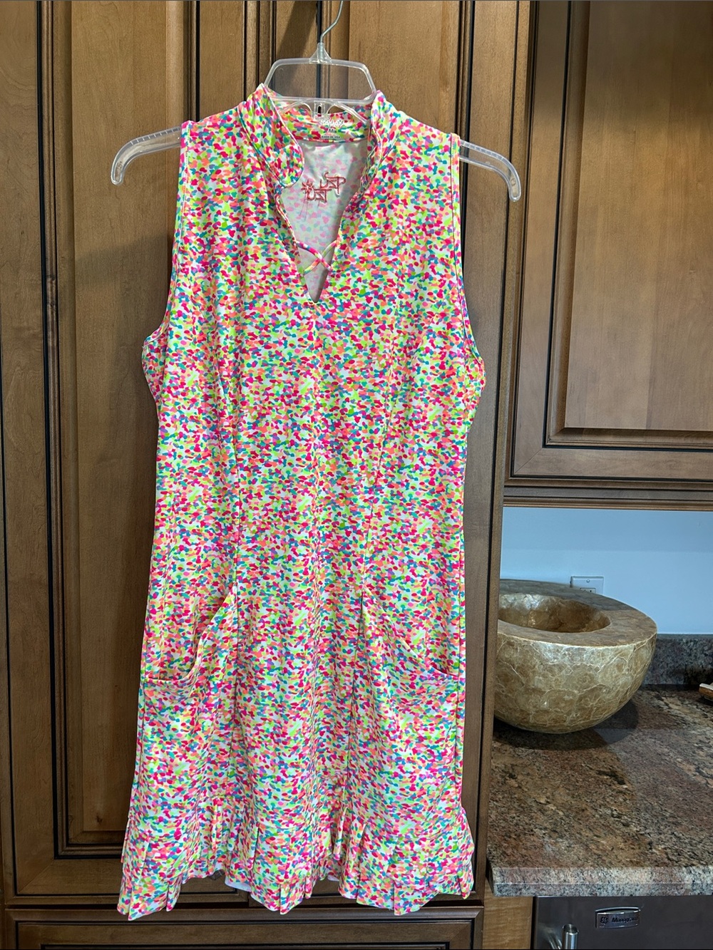 Tzu Tzu Multicolor Confetti Print golf/tennis Sleeveless Mini Dress w shorts
